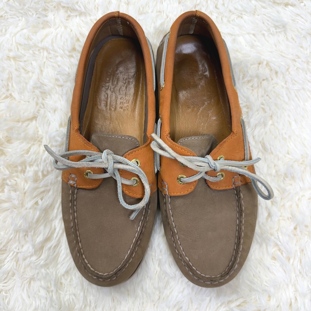Sperry Top-Sider Boat Shoes Mens 8.5 Tan Orange Leather Boating Nautical Yacht
